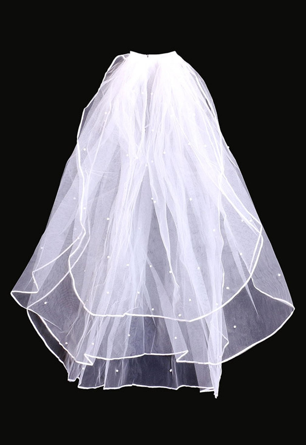 Elegant White Bridal Veil with Pearl Accents Vintage Chantilly Lace Bridal Veil, Elegant Pearl Tulle Lace  main image 3