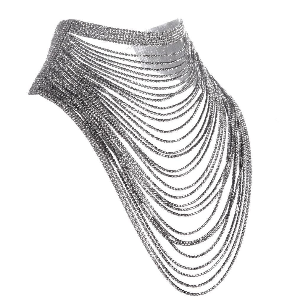 Extreme Glamour 30 Rows Of Draped Crystal Rhinestones Statement Multistrand Bridal Bib Collar Necklace, 12