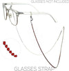 Elegant 2mm Crystal Rhinestone Strap Reader Eyeglass Face Mask Holder Necklace, 28.5" (Light Siam Red)