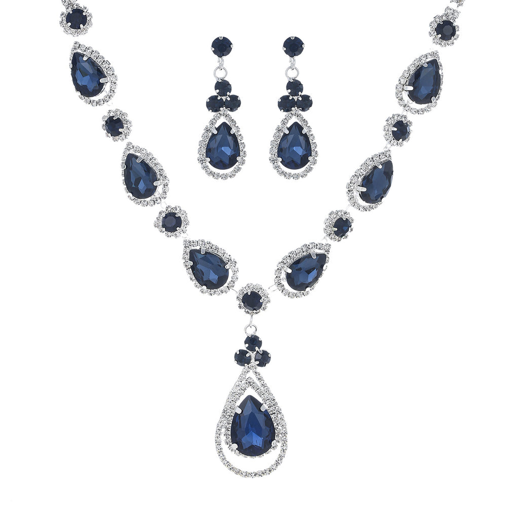 Stunning Crystal Rhinestone Teardrop Bridal Necklace And Earrings Set, 11