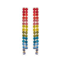 Sparkling Rainbow Crystal Rhinestone Strand Shoulder Duster Hypoallergenic Statement Earrings, 3.36" (6mm Double Strand, 4")