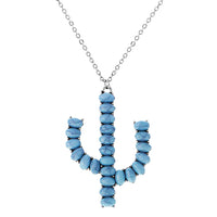 Women's Chic Western Style Semi Precious Turquoise Howlite Stone Cactus Pendant Necklace, 18"+3" Extender