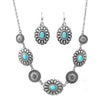 Women's Cowgirl Chic Natural Howlite Stone Center Concho Western Jewelry Gift Set (Turquoise Burnished Silver Tone Necklace And Earrings, 18"+3" Extension)