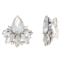 Elegant Silver Tone Marquise Style Statement Clip On Earrings, 1"