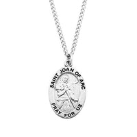 Rosemarie Collections Religious Saint Medal Pewter Pendant On Stainless Steel Necklace with Biography and Picture Folder, 18" (St Joan Of Arc)