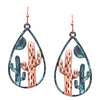 Women's Cowgirl Chic Western Style 3D Textured Cactus Dangle Earrings (Teardrop Textured Copper Patina Fish Hook, 1.75")