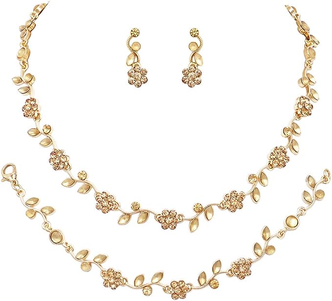 Stunning Piece Metal Vine Crystal Flower Choker Necklace Dangle