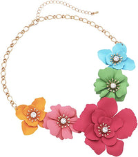Stunning Colorful Powder Coated Metal Flower Collar Necklace, 14"-17" with 3" Extension
