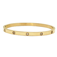 Chic And Stunning CZ Crystals In Stainless Steel Stackable Hinged Cuff Designer Bangle Bracelet, 6.5" (Gold PVD Round Stone)