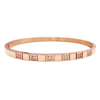 Chic And Stunning CZ Crystals In Stainless Steel Stackable Hinged Cuff Designer Bangle Bracelet, 6.5" (Rose Gold Square Pattern)