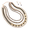 Women's Stunning Multi Strand Faceted Crystal And Simulated Pearl Cascading Bib Necklace Earrings Set, 16"+3" Extender