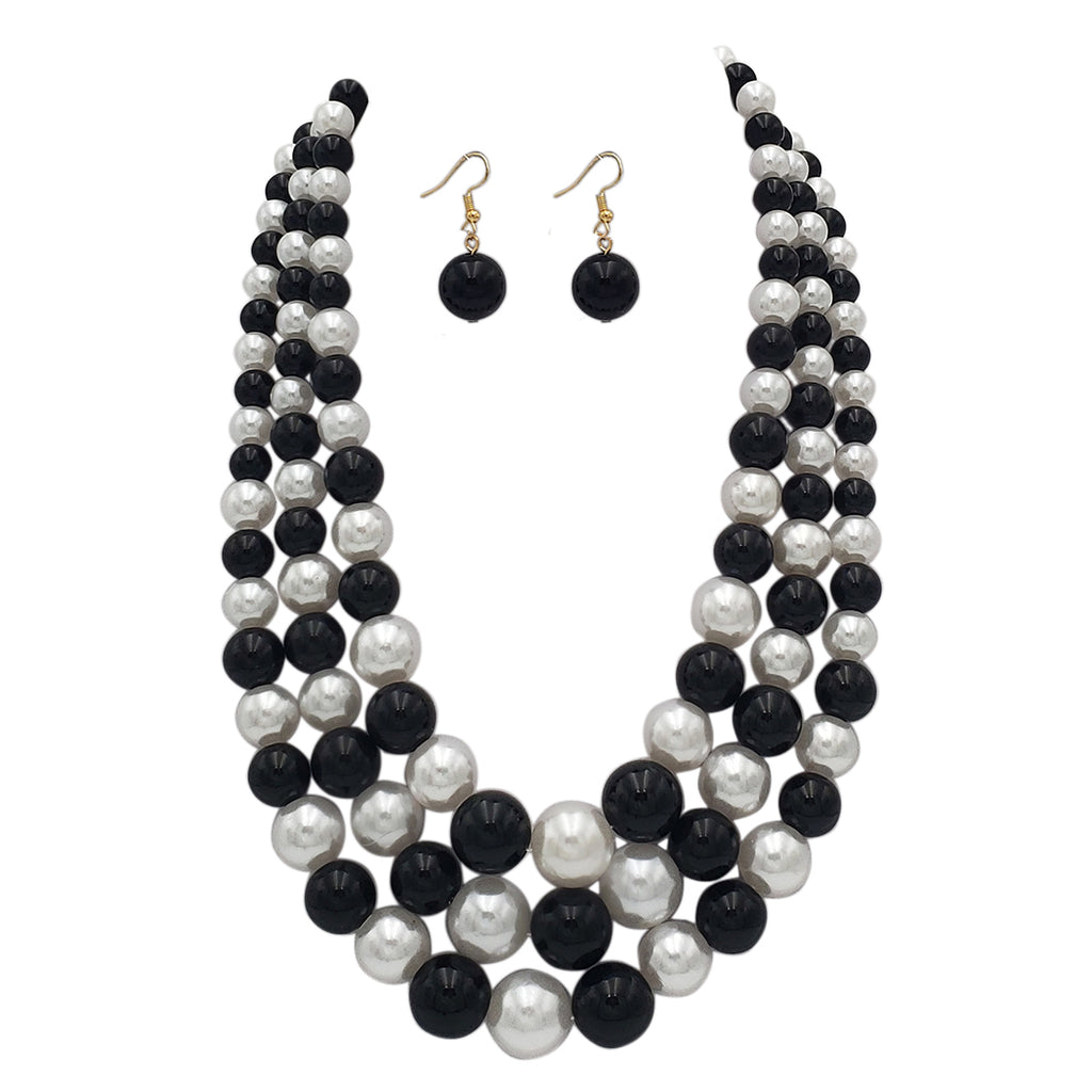Rosemarie & Jubalee Women's Simulated Pearl Necktie Necklace & Stud Earrings Set - 6mm Pearls, 14+3 Inch Extender, Silver Tone