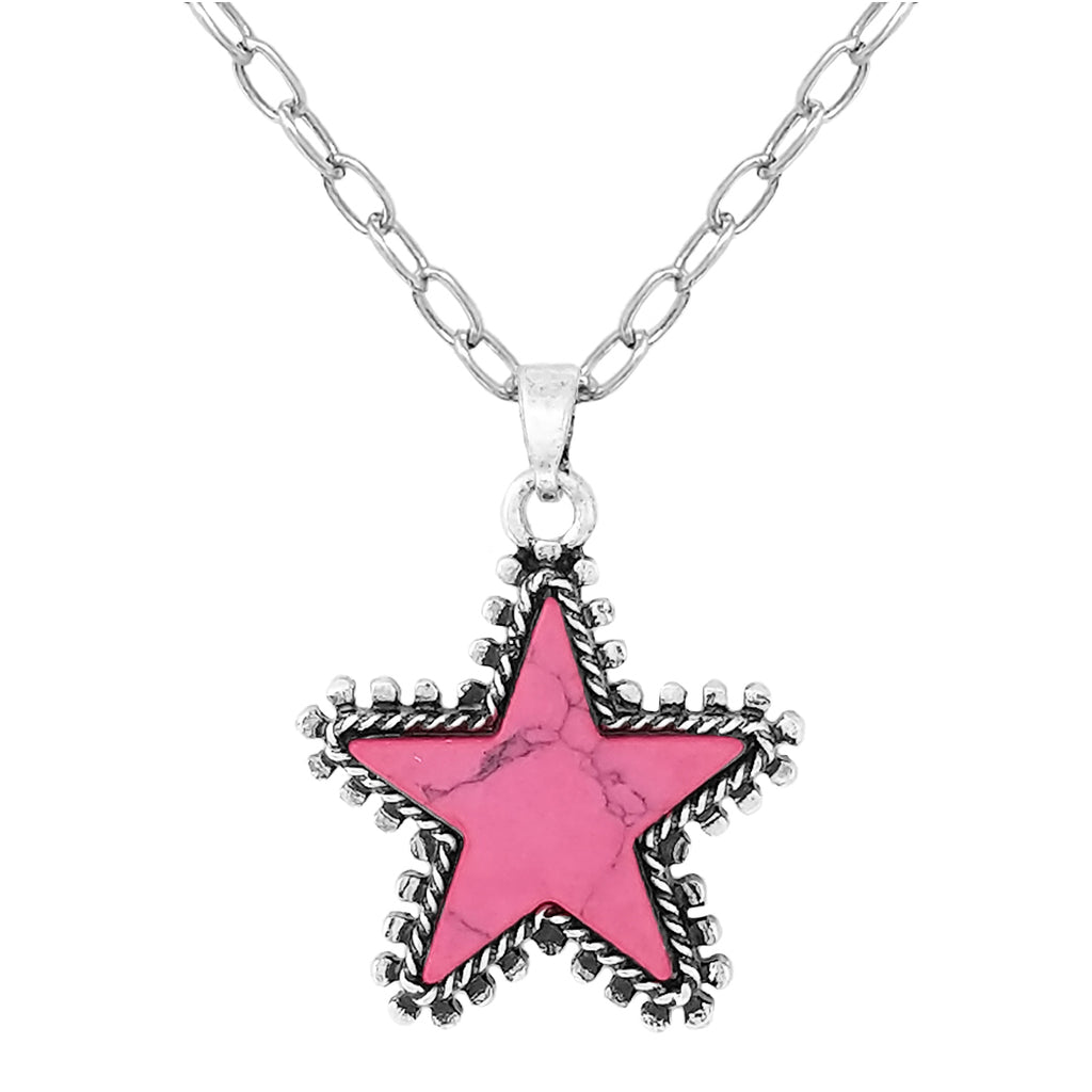 Western Style Celestial Shapes With Colorful Semi Precious Natural Howlite Stone Pendant Necklace, 18