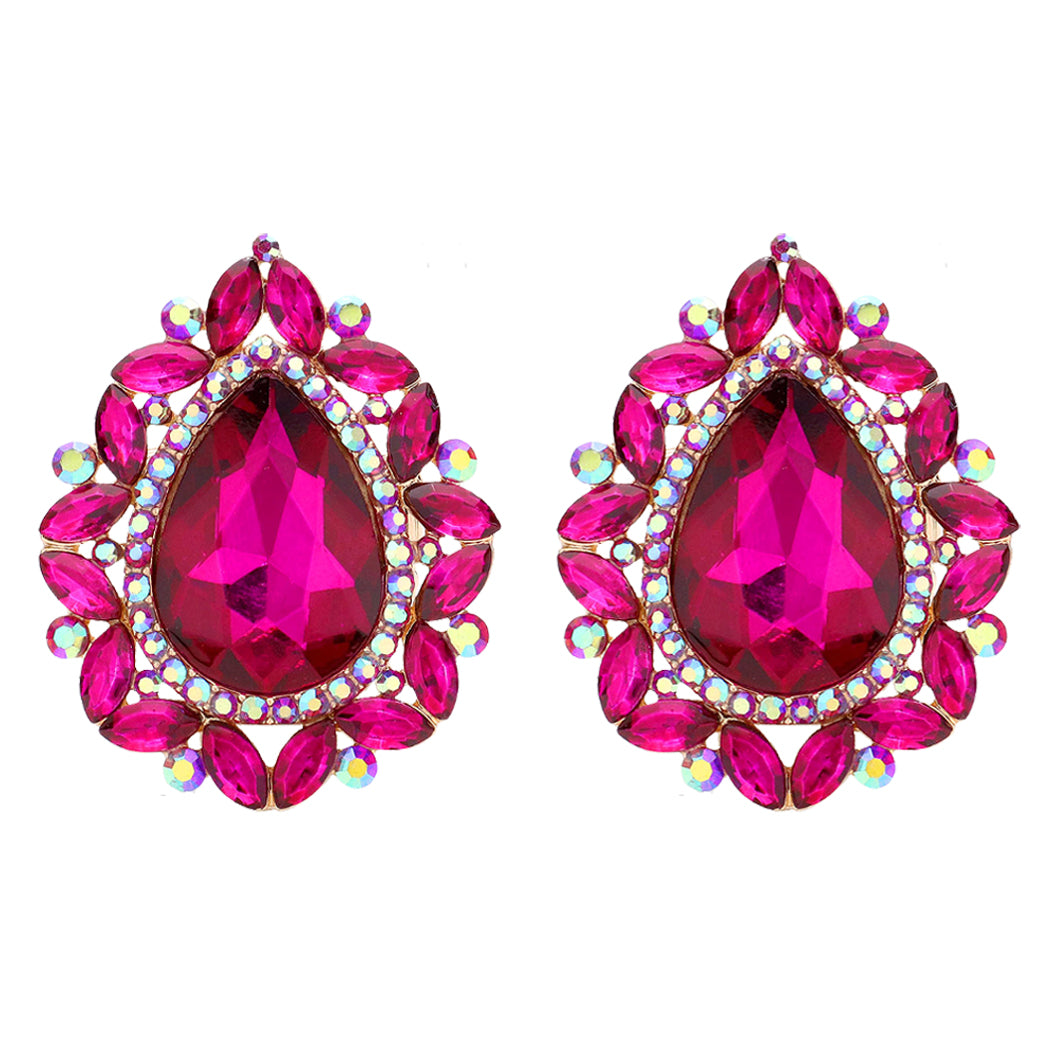 Statement Vintage Style Dramatic Teardrop Crystal Clip On Style Earrin Rosemarie Collections