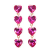 Women's Stunning Fuchsia Pink Crystal Rhinestone Hearts Queen Of Valentines Day Gold Tone Hypoallergenic Post Back Strand Earrings, Hearts, 2.5"