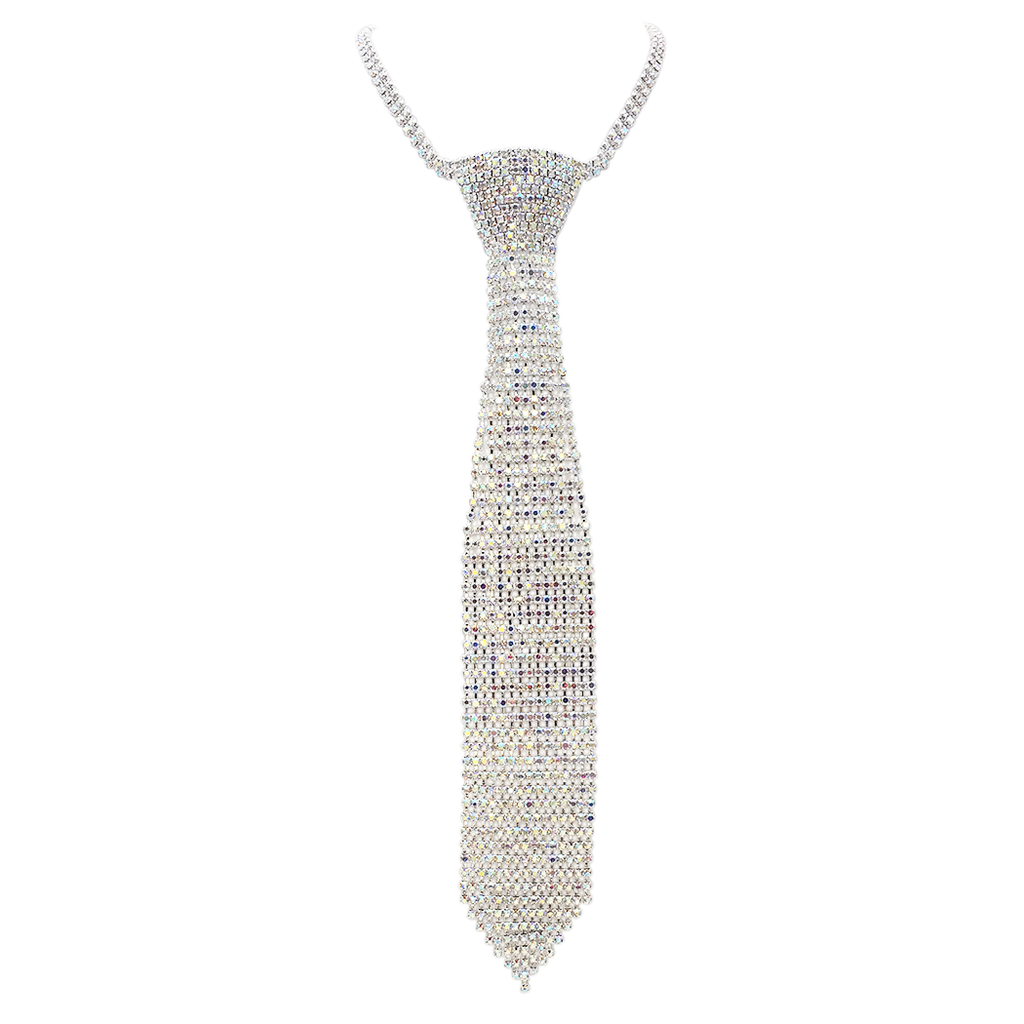 Stunning Crystal Rhinestone Necktie Necklace, 18