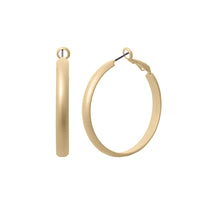 Chic Stainless Steel With Matte Finish Side Silhouette Modern Flat Hoop Earrings With Hypoallergenic Omega Post Backs (40mm, Gold Plated)