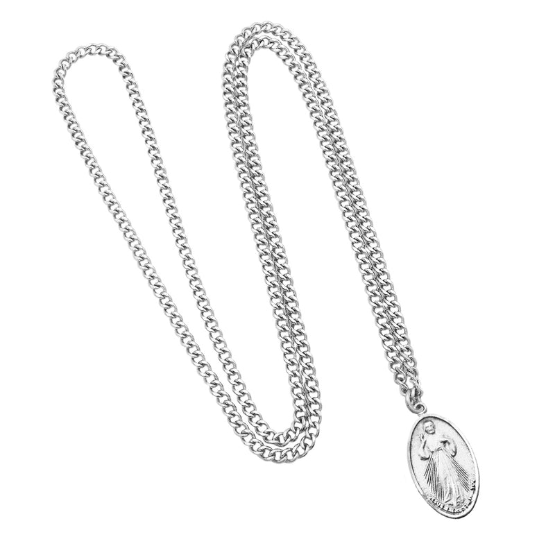 Rosemarie Collections Religious Divine Mercy of Jesus and St Faustina Medal Pendant Necklace, 24"