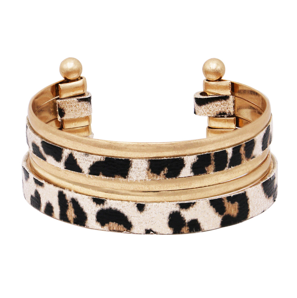 Get Wild Faux Leather Animal Safari Leopard Print Spot Open Cuff Bracelet, 2.5\, image size:980x981