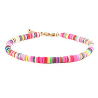 Whimsical Anklet Of Colorful Rainbow Fimo Rubber Rings Statement Ankle Bracelet, 8"+1" Extender