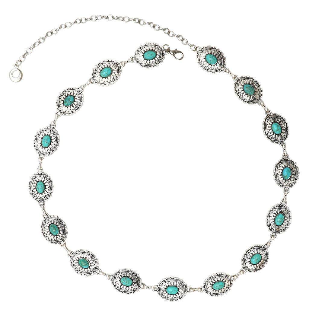 Western Cowgirl Silver-Tone Blue Howlite Concho Belt Adjustable Waist One Size Cowgirl Chic Statement Western Burnished Silver Tone Conchos  main image 4