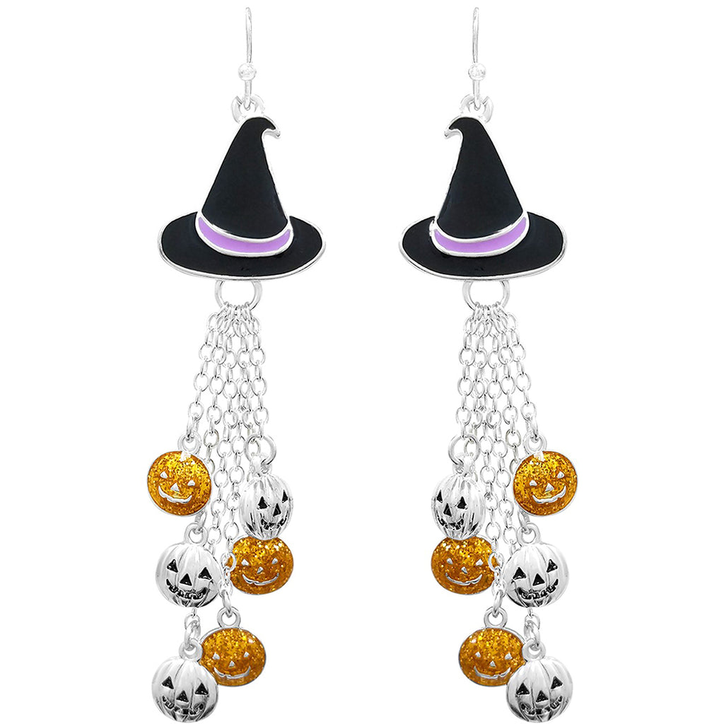 Spooktacularly Fun Enamel Jack O Lantern With Witches Hat Halloween Dangle Earrings (3