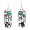 Ocean Creatures Turtle Starfish With Abalone Shell Sea Glass And Glitter Epoxy Accents Silver Tone Earrings, 1.87"