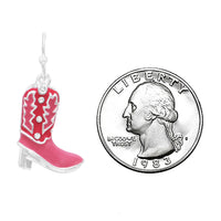 Cowgirl Chic Unique Burnished Silver Tone With Enamel And Crystal Textured Western Cowboy Boots Dangle Earrings (3D Pink With Clear Crystal, 1.25")