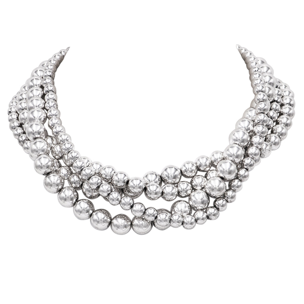 Set Of 4 Separate Polished Silver Tone Beaded Strand Necklaces, 18