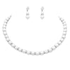 Classic Simulated Pearl And Crystal Rhinestone Bridal Necklace With Hypo Allergenic Earrings Set 16"-19", 18"-21" with 3" extender (Silver Tone, 8)