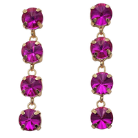 Colorful Large Round Fuchsia Pink Rock Candy Crystal Rhinestones Gold Tone Hypoallergenic Post Back Strand Earrings, 2.25"