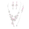 Women's 3 Piece Rhinestone Crystal And Metal Mesh Floral Statement Necklace Bracelet Earring Jewelry Set, 17"+4" Extender (Light Pink)