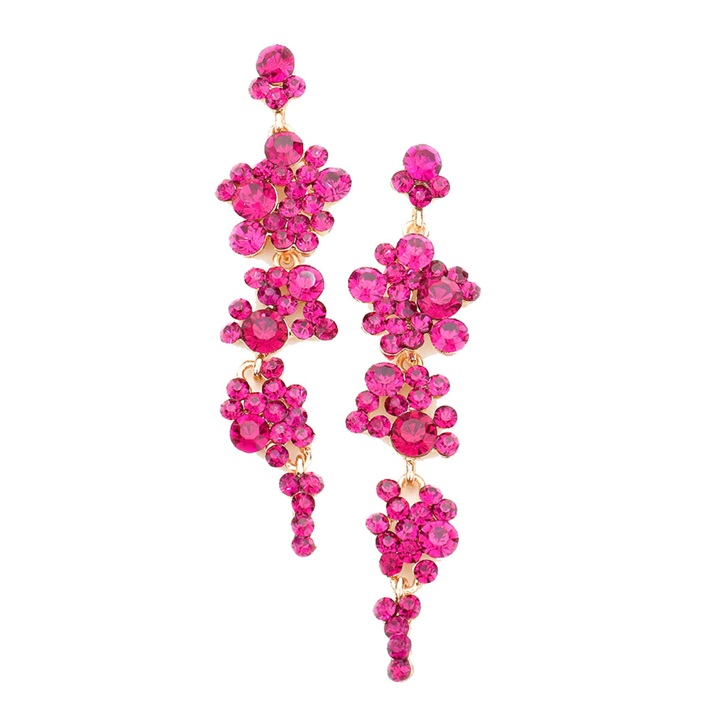 Crystal Rhinestone Bubble Dangle Statement Earrings (Fuchsia Pink Gold Tone)