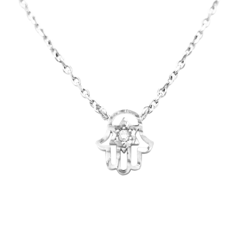 White Gold Dipped Evil Eye Hamsa Hand Charm Necklace