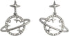 Women's Stunning Silver Tone Stars And Planet Saturn Statement Making Crystal Rhinestone Celestial Space Hypoallergenic Post Earrings, 1.12