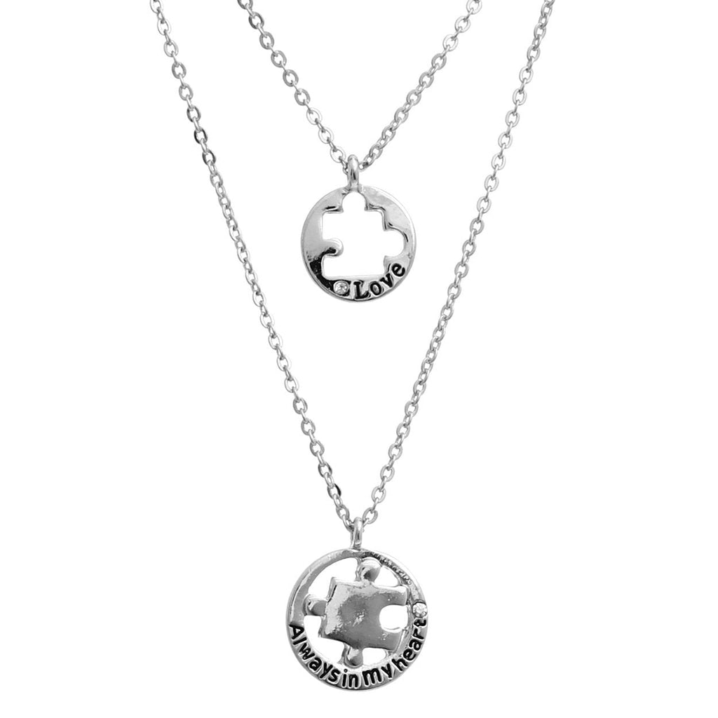 Set of 2 Autism Awareness Puzzle Piece Charm Necklaces, 16