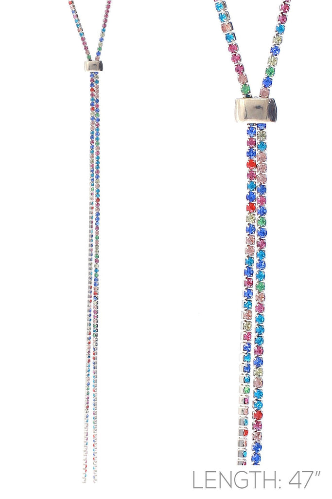 Elegant Glass Rhinestone Bolo Style Adjustable Necklace (Multi Color/Gold Tone)