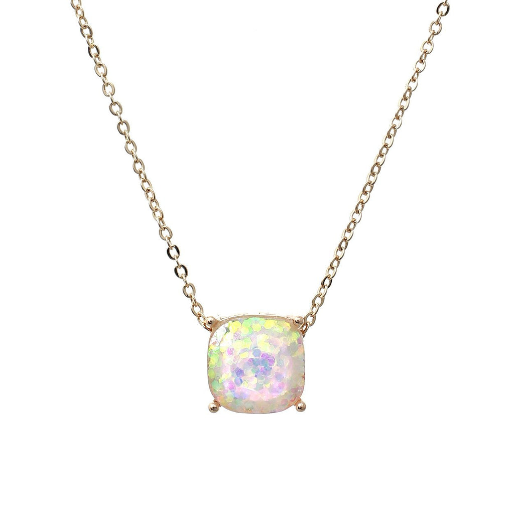 Cushion Cut Glitter Pendant Necklace