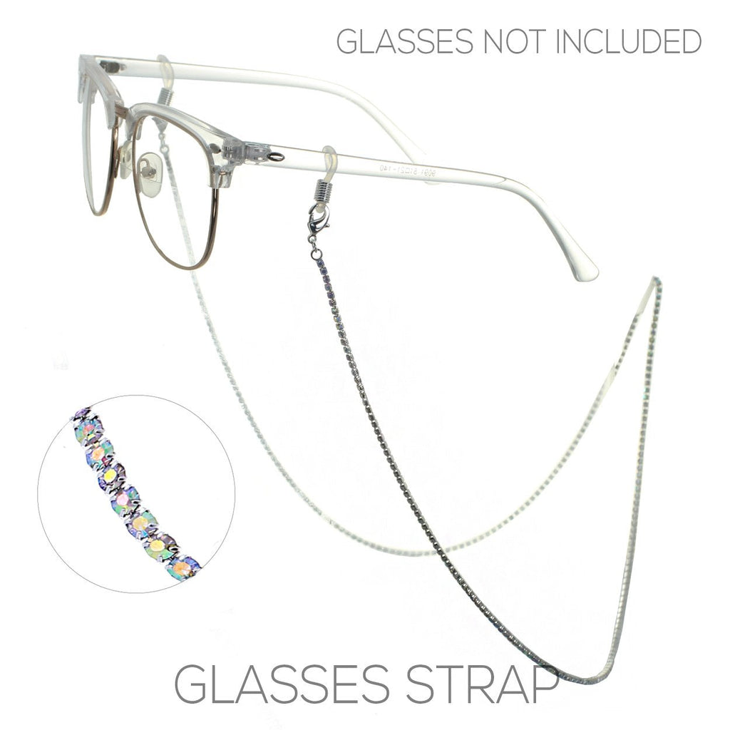 Elegant 2mm Crystal Rhinestone Strap Reader Eyeglass Face Mask Holder Necklace, 28.5