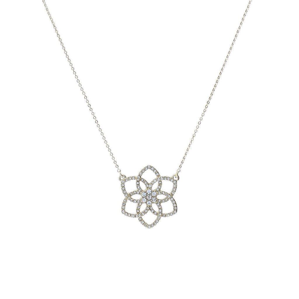 Stunning Gold Tone Glass Crystal Mandala Lotus Flower Charm Pendant Necklace, 17