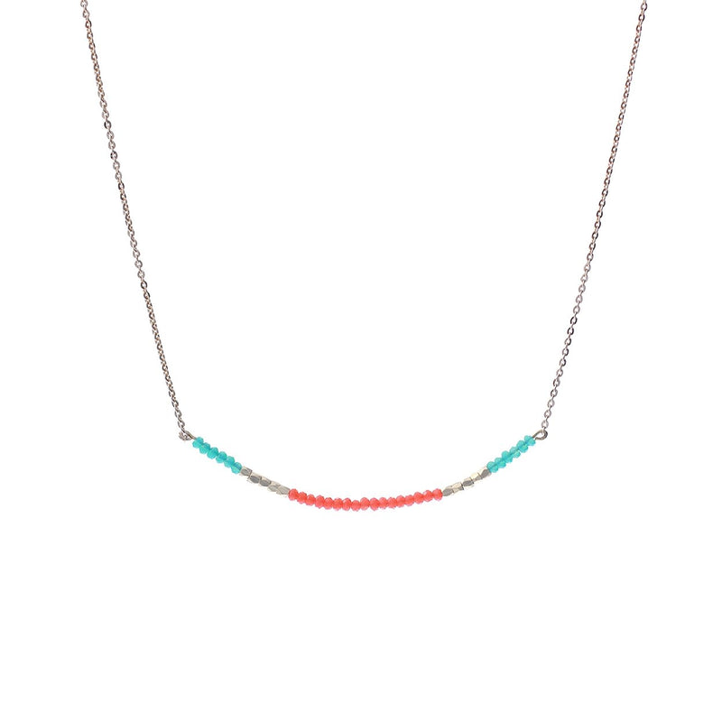 Island Vibes Bright And Colorful Dainty Glass Bead Necklace, 14"-17" with 3" Extender