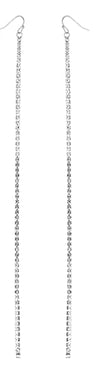 Stunning Extra Long Crystal Rhinestone Strand Shoulder Duster Earrings, 7.75" (Silver Tone)
