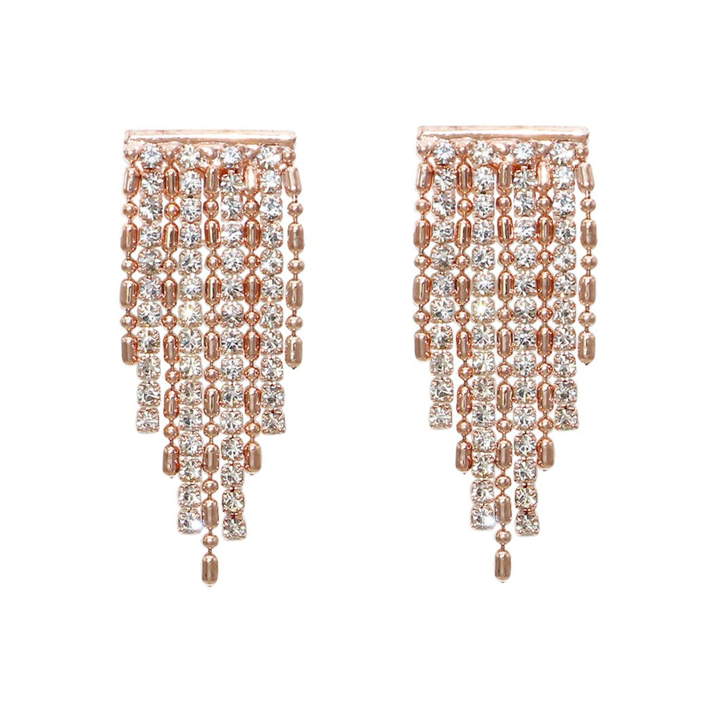 Hypoallergenic Rose Gold Color Rhinestone Fringe Drop Earrings
