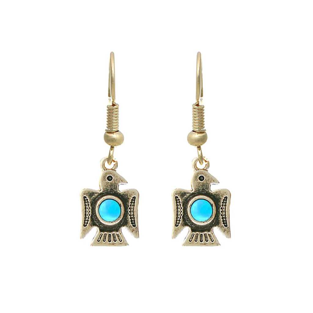 Western Style Aztec Thunderbird Turquoise Howlite Dangle Earrings, 1.25