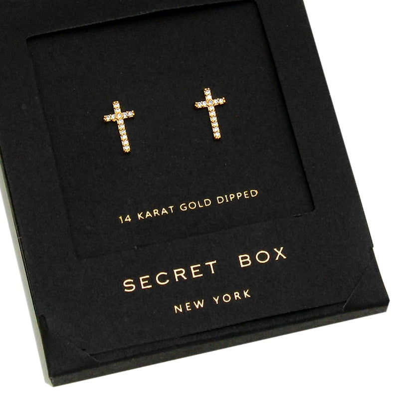 Petite Christian Cross Dipped Religious Hypoallergenic Post Back Stud Earrings (CZ Crystal 14K Gold-Dipped, 0.50")