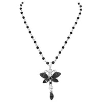 Rosemarie Collections Women's Stunning Silver Tone And Black Crystal Statement Pendant Necklace 16"+2" Extender (Butterfly)