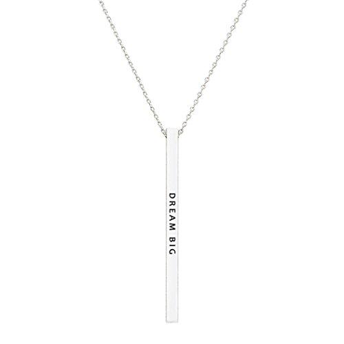 Women's Vertical Bar Pendant Motivational Necklace "Dream Big" (Silver Tone)18" to 20"
