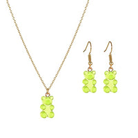 Sweet Fun Petite Resin Gummy Bear Pendant Necklace Dangle Earrings Gift Set, 16"+3" Extender (Lime Green Yellow)