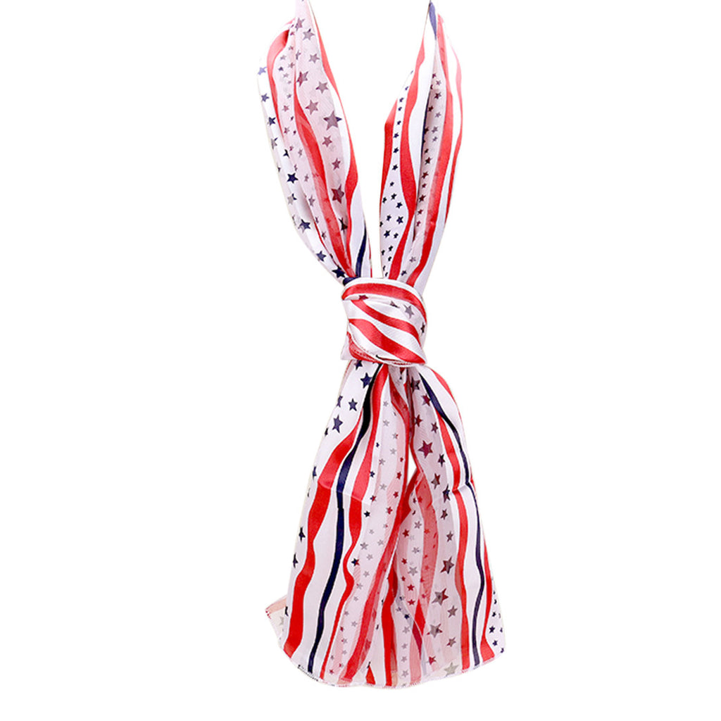 Rosemarie Collections Women's Red White And Blue 4th Of July American Flag Stars Stripes USA Fashion Scarf, 60