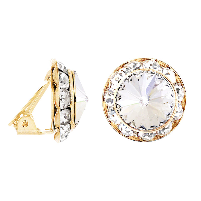 Timeless Classic Statement Clip On Earrings Made With Swarovski Crystals, 15mm-20mm (20mm, Clear Crystal Gold Tone)